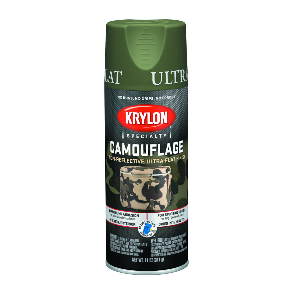 Krylon Camouflage Paints 400ml aerosol can with ultra-flat, non-reflective finish, ideal for hunting equipment, outdoor gear, and vehicles in New Zealand.