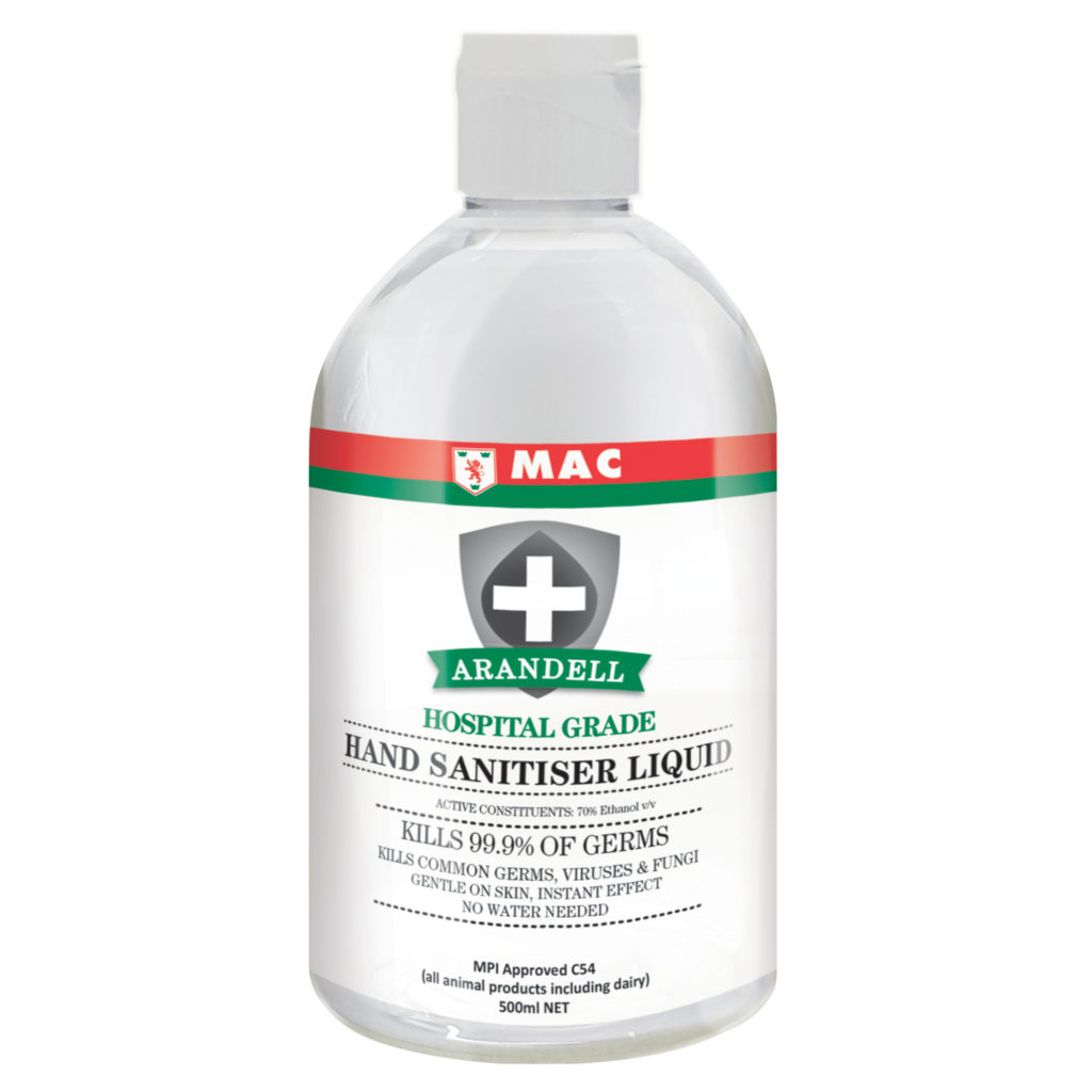 MAC Arandell Hand Sanitiser Liquid 500ml flip-top bottle on white background