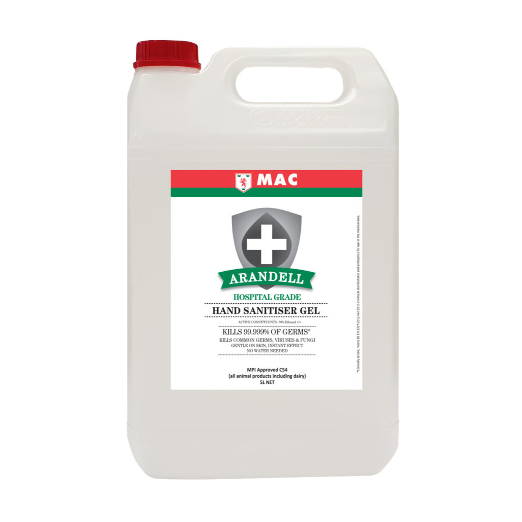 Bulk MAC Arandell Hand Sanitiser Gel 5L and 210L – hospital grade, MPI approved, alcohol-based, New Zealand