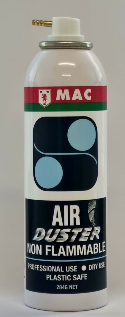 MAC Sprayduster Spray can, front label, air duster for electronics and office use