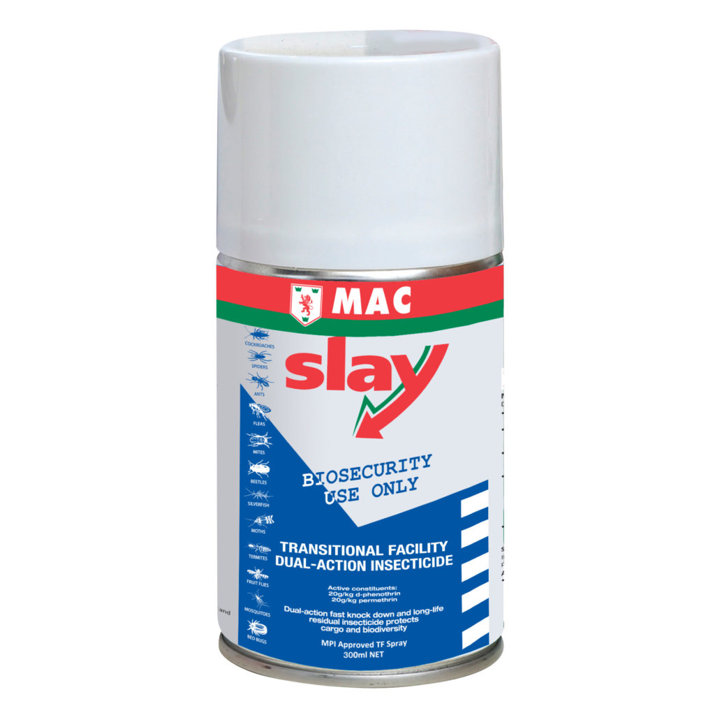 MAC Slay Transitional Facility Insecticide 150g aerosol can for MPI-approved biosecurity pest control