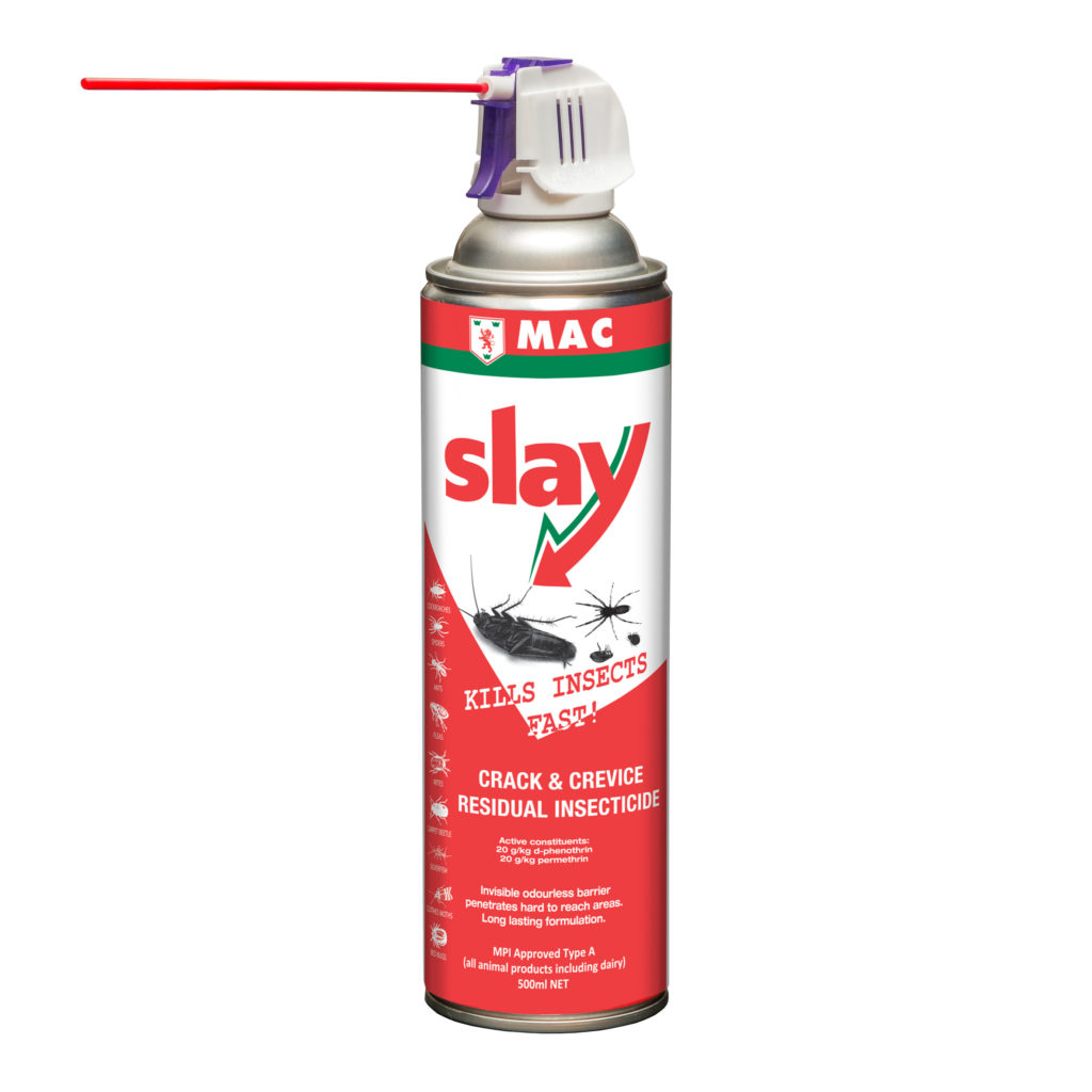 MAC Slay Residual Insecticide Crack and Crevice 500ml spray bottle, ultimate residual insect protection for cracks, crevices, storage, and food areas, MPI approved NZ
