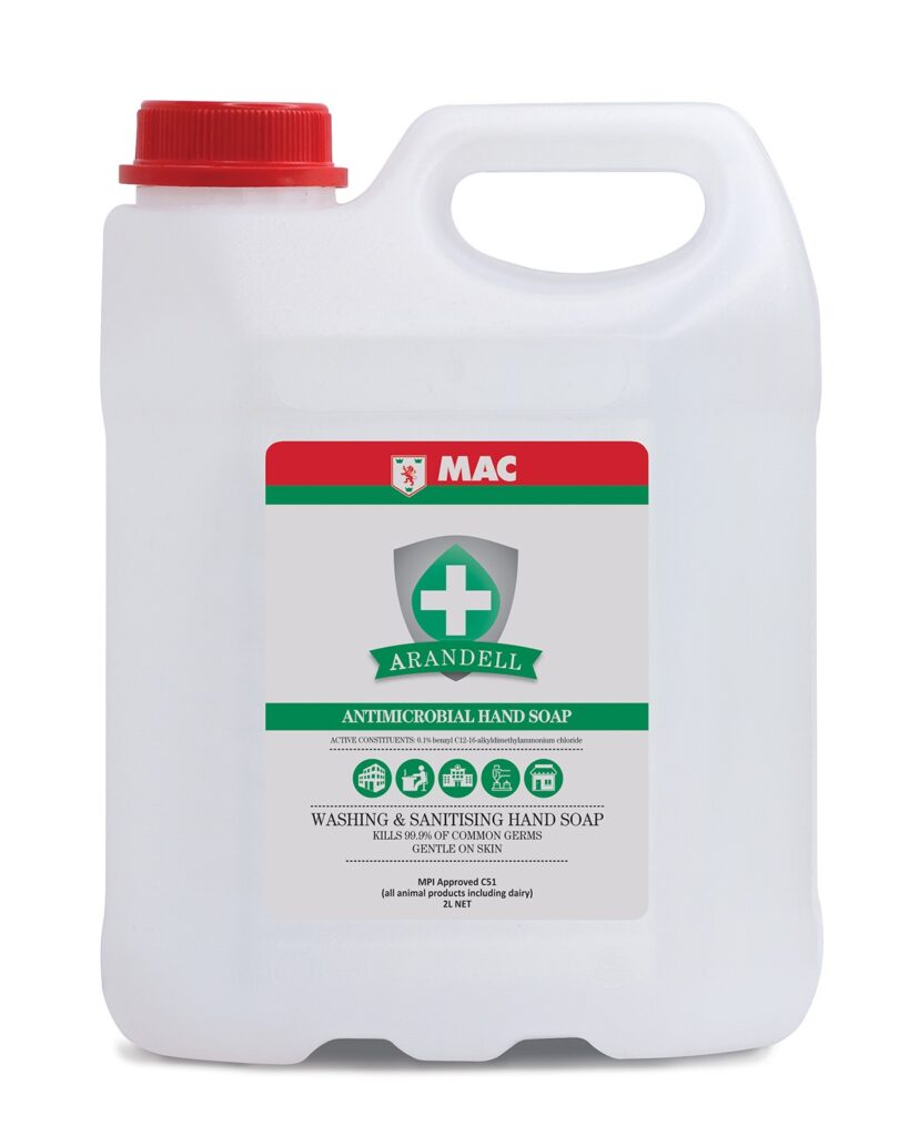 Automatic dispenser with MAC Arandell Antimicrobial Hand Soap in use