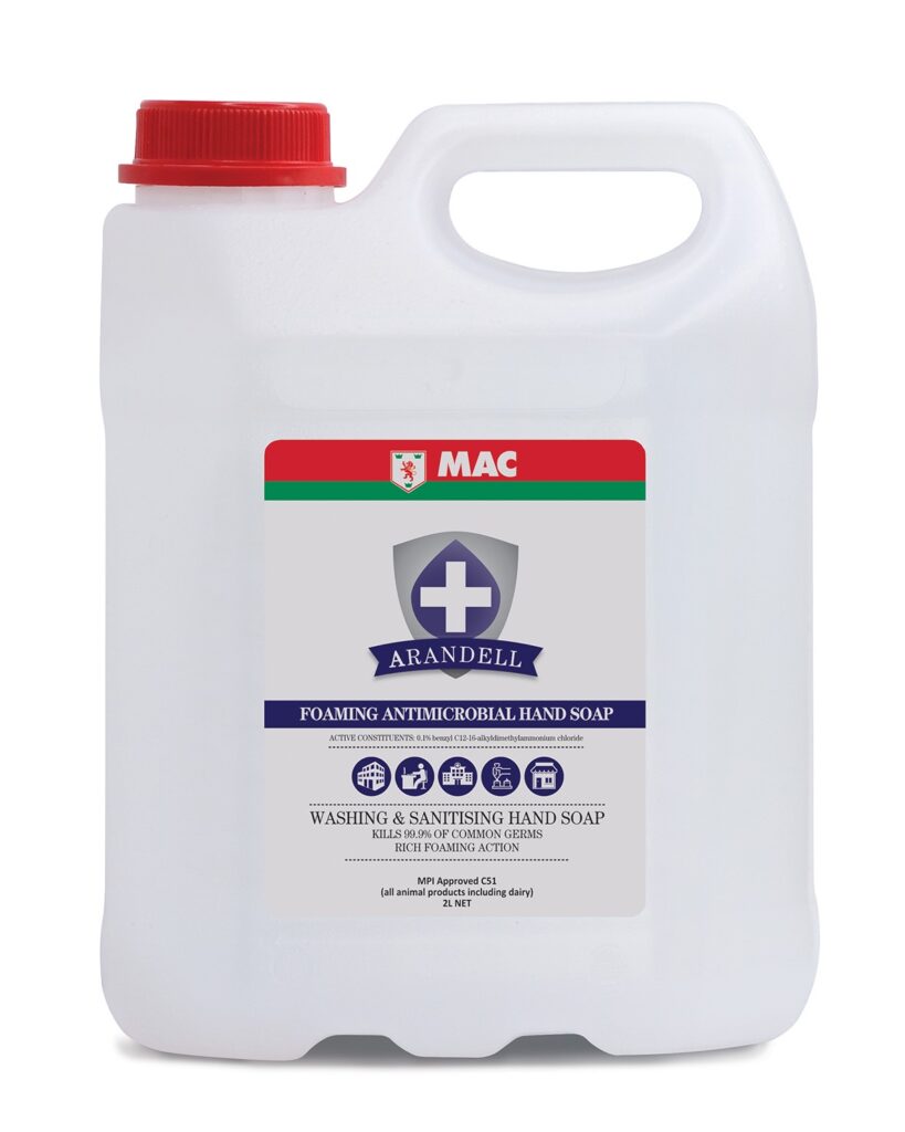Person washing hands with MAC Arandell Foaming Antimicrobial Hand Soap