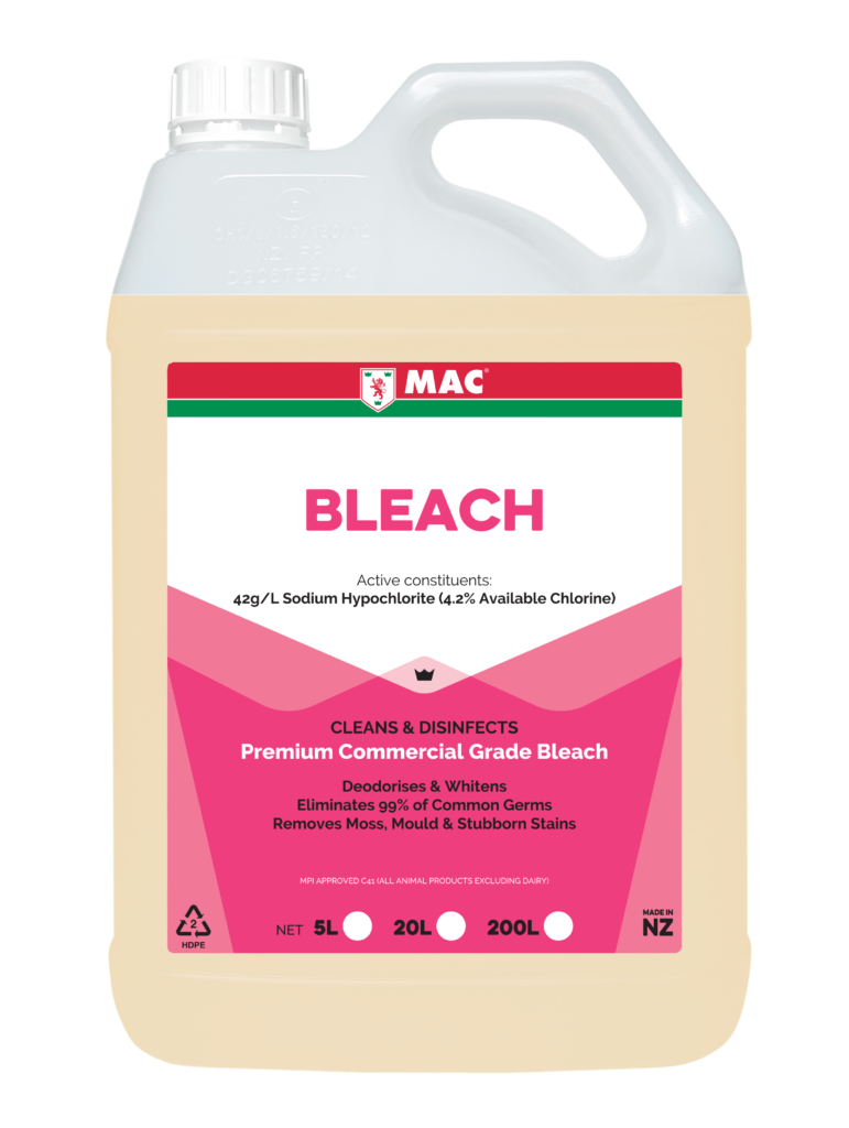 Mac Bleach 5L hospital grade cleaner for laundry and surface sanitising