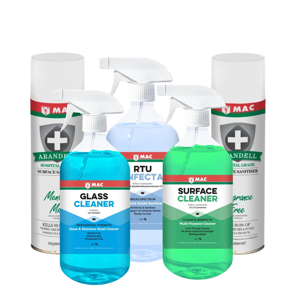MAC Arandell surface sanitiser, disinfectant, glass cleaner, and surface cleaner – MPI approved chemical solutions NZ.